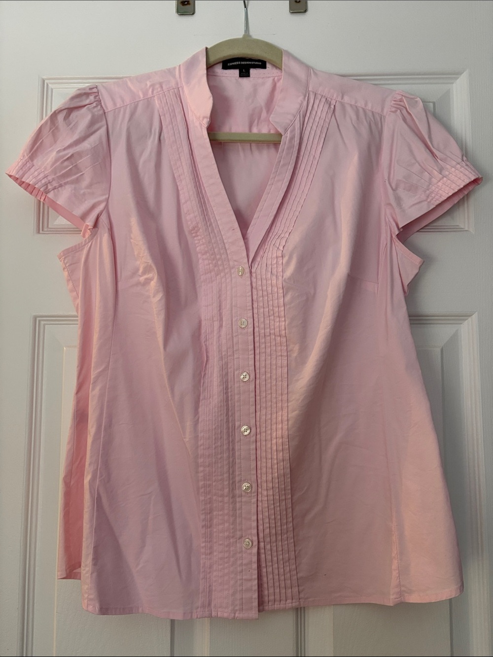 Express Light Pink Pintuck Button-Down Blouse